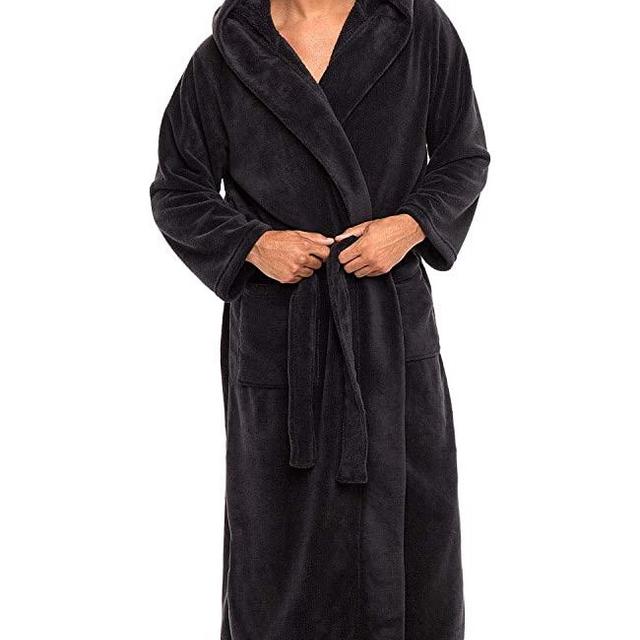 Alexander Del Rossa Men's Warm Flannel Fleece Robe with Hood, Big and Tall Bathrobe