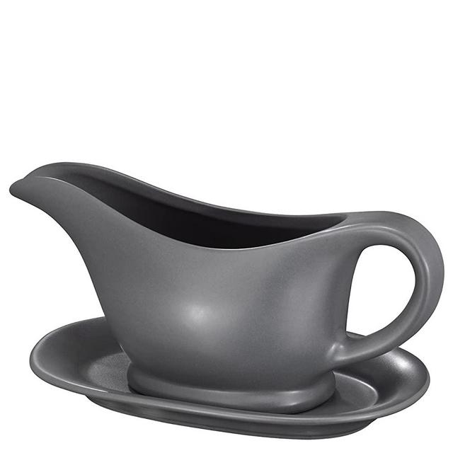 Bruntmor ceramic Gravy Boat and Tray, For Salad Dressings, Milk,Broth, Creamer, Microwave & Dishwasher Safe, 11 Oz - Grey