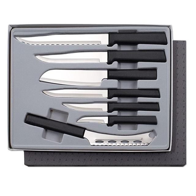 Rada Cutlery Starter Knives Gift Set – Stainless Steel Blades and Black Steel Resin Handles, Set of 7