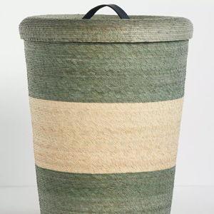 Dakota Woven Palm & Leather Hamper