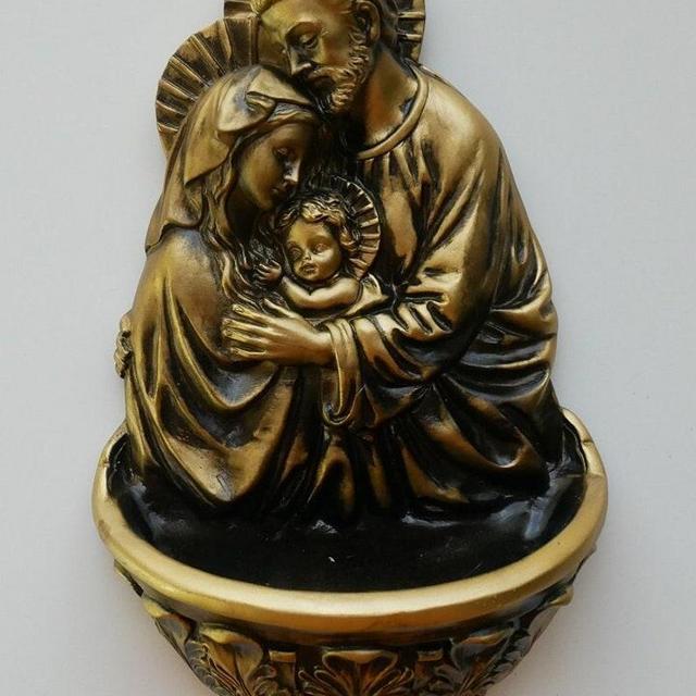 Holy Family Bronze Tone 8-3/4" x 4-7/8" Holy Water Font