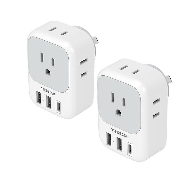 Australia Plug Adapter, TESSAN Australian Power Adaptor with 4 Outlets 3 USB Charging Ports (1 USB C), Type I Travel Plug for US to Australian New Zealand China Argentina Fiji AU, 2 Pack