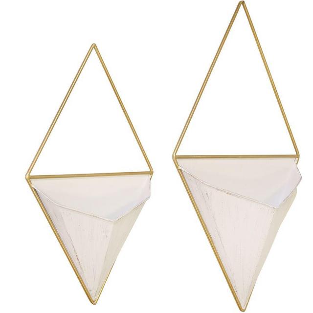Maya White Triangle Metal Wall Planters, Set of 2