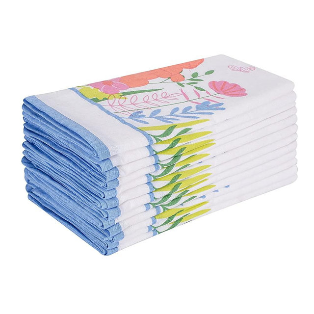 Cloth Napkins Set of 12 Cotton Linen Blend Printed Dinner Napkins Perfect for Parties Dinners Weddings Cocktail Napkins Cloth 20x20 (Set of 12, Floral Meadow Bunny)