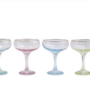 Rainbow Assorted Coupe Champagne Glasses - Set of 4