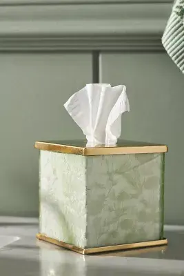 Floral Etched Glass Tissue Box