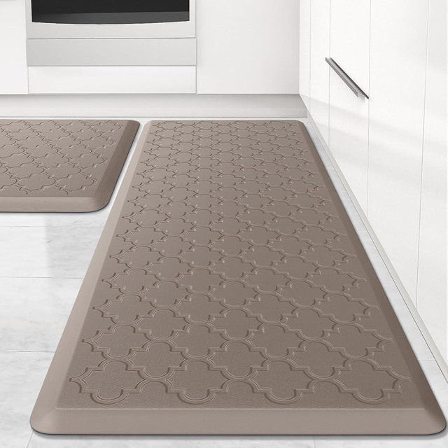 Kitchen Mat [2 PCS] Cushioned Anti-Fatigue Floor Mat Waterproof Non-Skid Kitchen Mats and Rugs Ergonomic Comfort Foam Kitchen Rugs Standing Mat for Floor Office Sink (Khaki,20"x30"+20"x47")