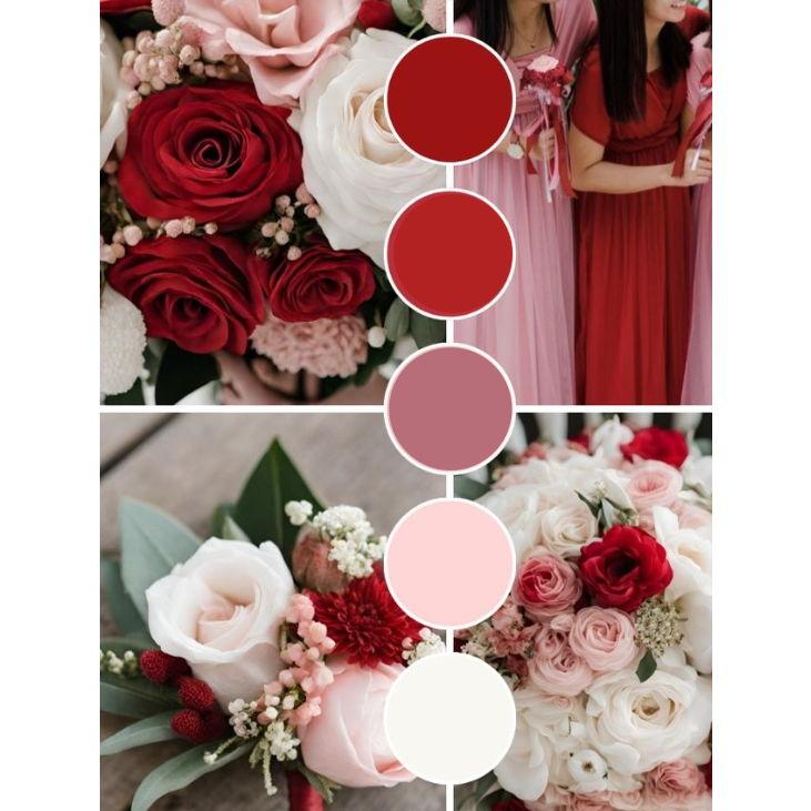 The colors for our wedding! Lots of crimson red, blush, and white. All will pair well with gold and rose gold.