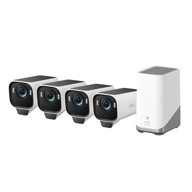 eufy Security eufyCam S3 Pro 4-Cam Kit, Solar Camera Outdoor Wireless, MaxColor Night Vision, 4K Security Camera with Solar Panel, Face Recognition AI, Expandable Local Storage, No Monthly Fee