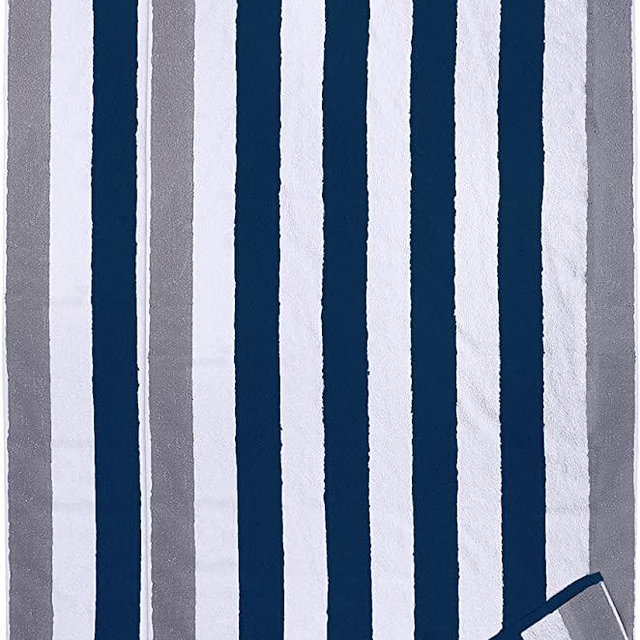 Utopia Towels - Premium Quality Beach Towel 100% Ring Spun Cotton Jumbo Bath Sheet, 600 GSM Highly Absorbent, Super Soft and Quick Dry Towel (Pack of 2) (Navy-Grey)