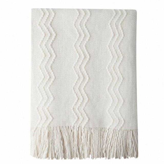 Bourina Throw Blanket Textured Solid Soft for Sofa Couch Decorative Knitted Blanket, 50" x 60",Off White
