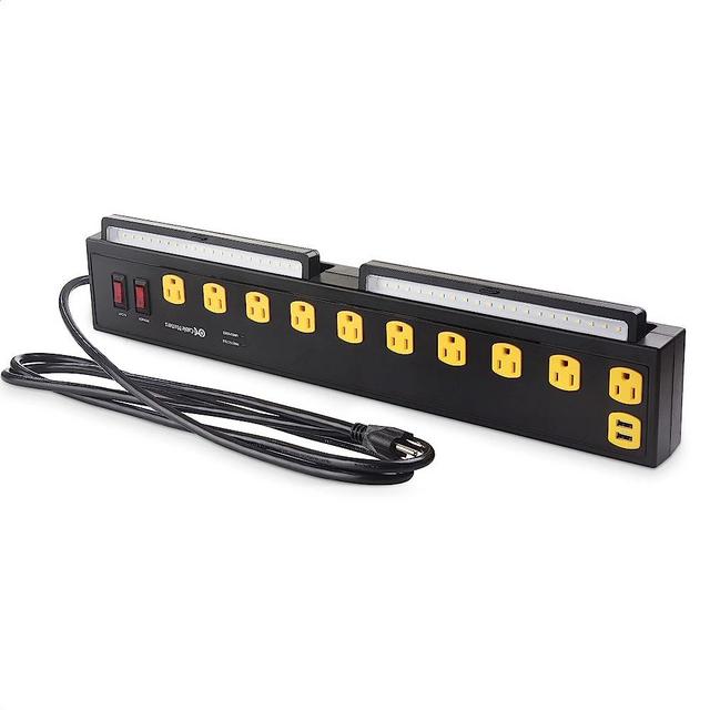 Cable Matters 1350J Surge Protector with 15A Circuit Breaker, 10-Outlet Heavy Duty Power Strip with USB and LED Light (Mountable Industrial Power Strip Surge Protector) in Black for Garage, Workshop