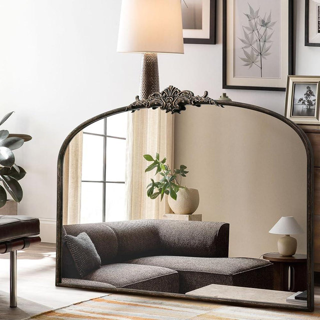 Besdomus Vintage Arched Black Mirror: 40"x30" Large Arch Antique Wall Mounted Mirror - Baroque Traditional Ornate for Living Room/Fireplace/Bathroom- Home Decor for Interior Designers