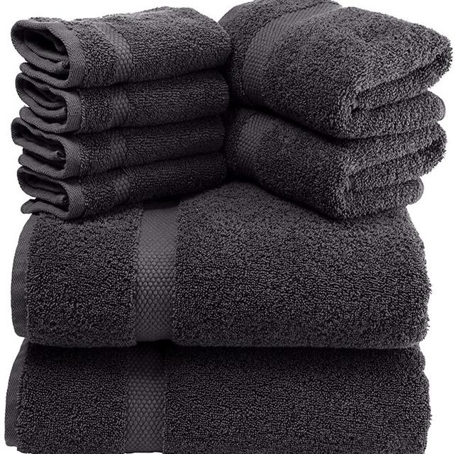 Luxury 8 Piece Bath Towel Set White - 700 GSM Thick Combed Cotton Hotel Quality Towels - 2 Bath Towels, 2 Hand Towels, 4 Washcloths (Black, 8)