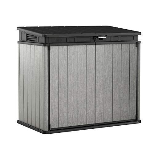 Keter Elite Store 4.6 x 2.7 Resin Outdoor Storage Shed with Floor for Trash Cans and Yard Tools, Grey & Black