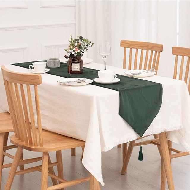 RECYCO Velvet Table Runner 108 inches Long, Luxury Table Runners with Tassels 14x108, Table Decor for Dinning Wedding Showers Parties Banquets, Emerald Green