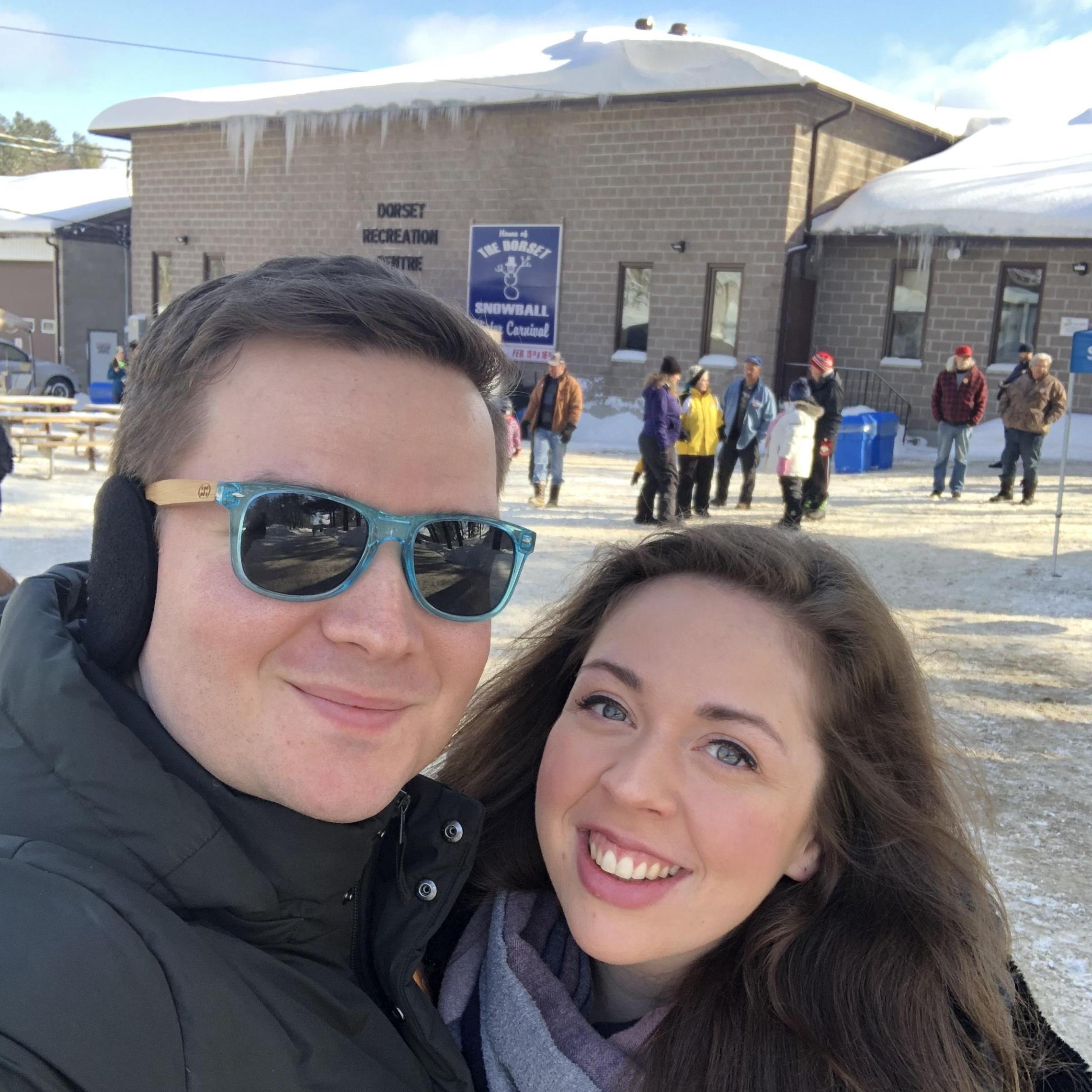 Showing off the wife-to-be to the whole town. Dorset Snowball Winter Carnival 2019.