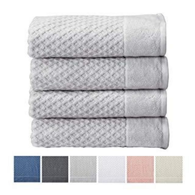 100% Cotton Quick-Dry Bath Towel Set (30 x 52 inches) Highly Absorbent, Textured Luxury Bath Towels. Grayson Collection (Set of 4, Light Grey)