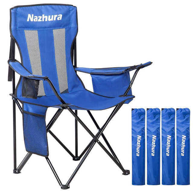 Nazhura 4 Pack Outdoor Camping Chairs Folding/Foldable/Portable with Cooler Pouch, Mesh Backrest and Cup Holder Pocket(Blue, 4 Pack)