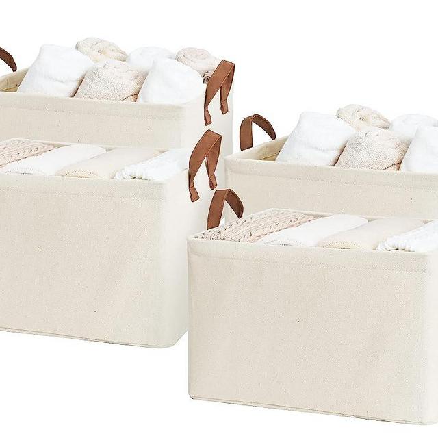 StorageWorks Storage Baskets for Shelves with Metal Frame, Canvas Storage Bins, Baby Gift Basket, Natural Color, 4-Pack