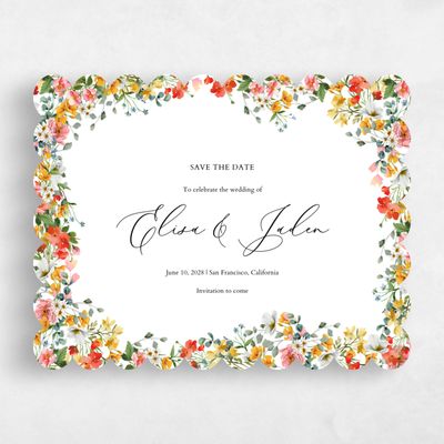 White Scalloped Wedding Save the Date - Pourpier Landscape