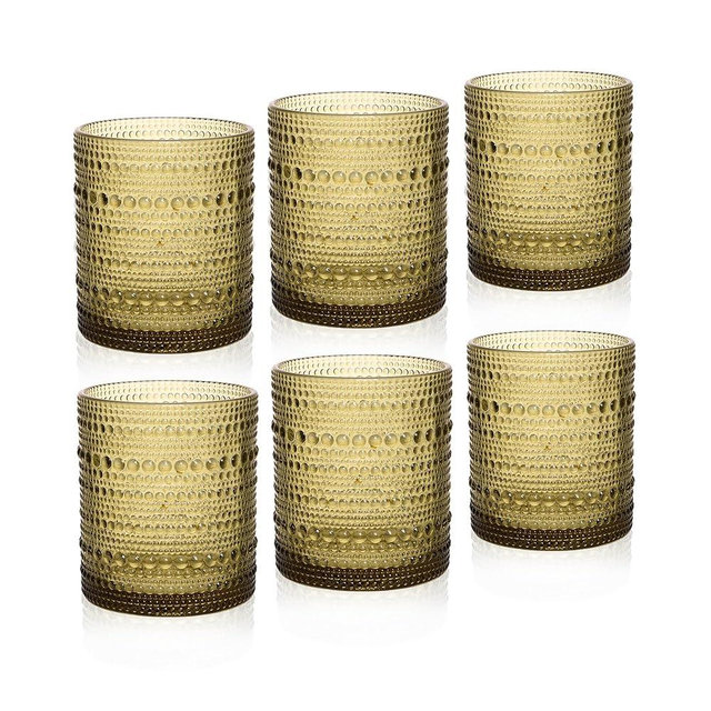 Cocktail Glasses 10 oz Hobnail Drinking Glasses Set of 6, Vintage Glassware, Textured Glass Cups Bubble Glasses Water Glasses Old Fashion Jupiter Glasses Set, Green