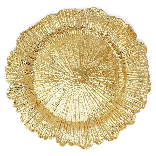 Plastic Reef Charger Plates Glossy Finish - Set of 6 - Thick and Reusable - Gold Color