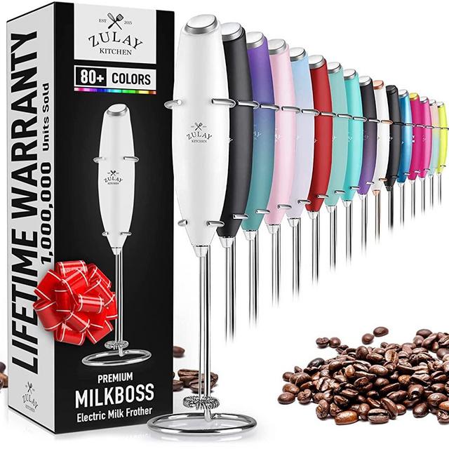 Zulay Powerful Milk Frother Handheld Foam Maker for Lattes - Whisk Drink Mixer for Coffee, Mini Foamer for Cappuccino, Frappe, Matcha, Hot Chocolate by Milk Boss (Blizzard White)