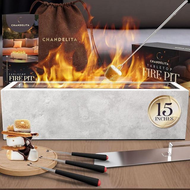 Chandelita Tabletop Fire Pit w Roasting Sticks - Table Top Firepit - Smores Fire Pit Table Top - Indoor Fire Pit Tabletop Fireplace - Indoor Fireplace - Rectangle Fire Pit - Portable Fireplace