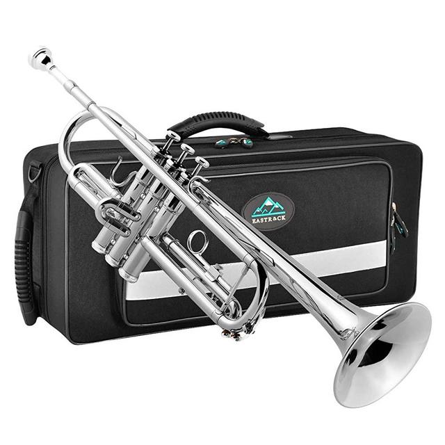 EastRock Nickel Plated Trumpet Bb Brass Standard Trumpet with Hard Case, Gloves,Cloth,Valve Oil, 7C Mouthpiece, Musical Instruments for Student Beginner or Experienced Kids, Adults