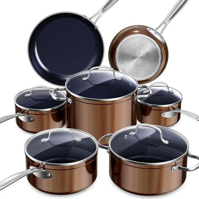 Nuwave Healthy Duralon Blue Ceramic Nonstick Cookware Set, Diamond Infused Scratch-Resistant, PFAS Free, Dishwasher & Oven Safe, Induction Ready & Evenly Heats, Tempered Glass Lids & Stay-Cool Handles