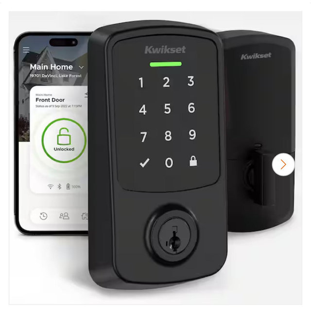 Kwikset Aura Reach Matte Black Bluetooth + Matter Over Thread Enabled Smart Lock Deadbolt with Smart Home Integration 9400 BLE THRD TPD 514 SMT