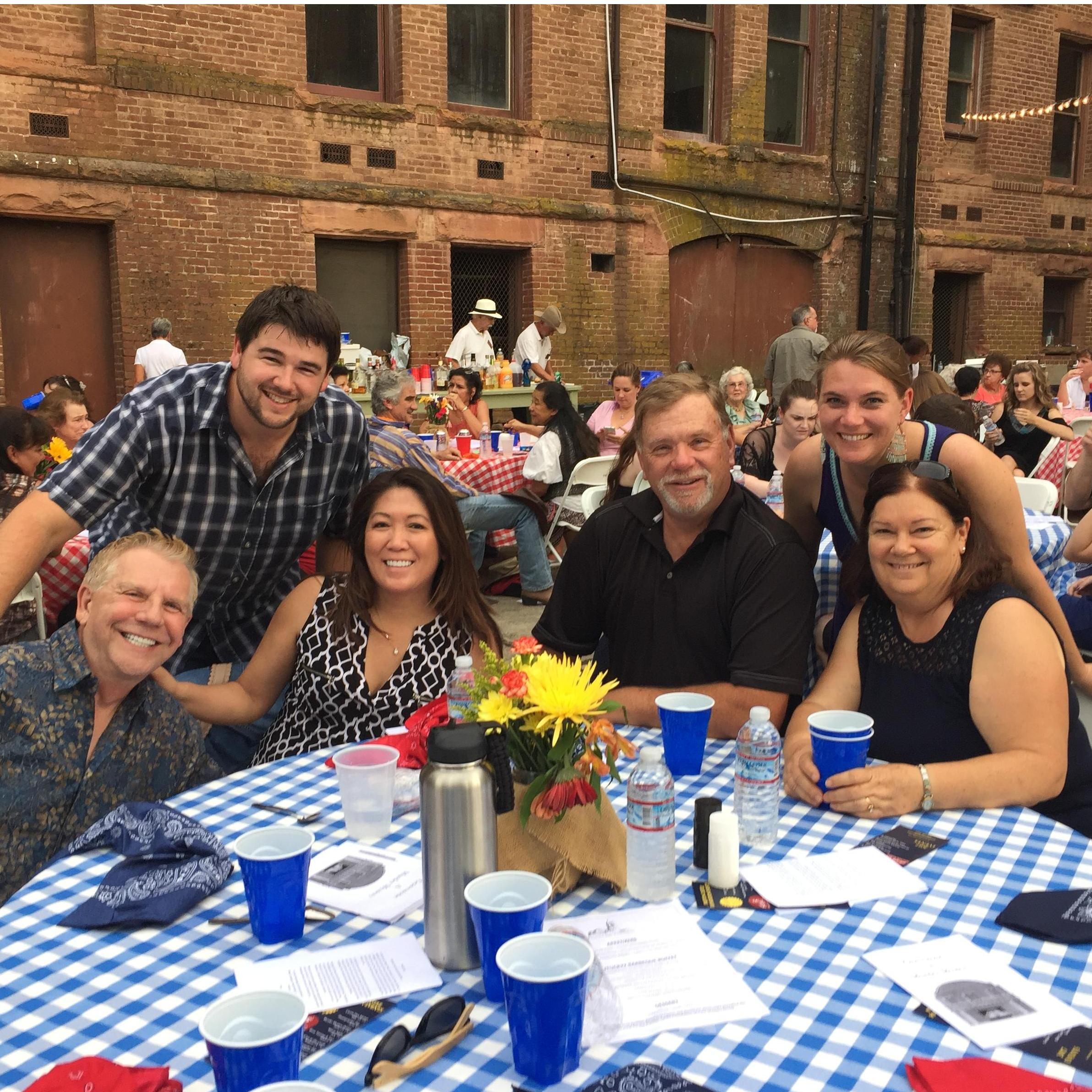 Catching a Murder Mystery dinner show at the Preston School for Boys in Ione. 
Clay, Perry, Debbie, Bruce, Stephanie, Ruth.