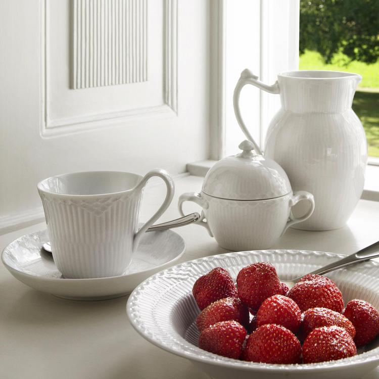 Royal Copenhagen, White Fluted Half Lace High Handle Cup & Saucer