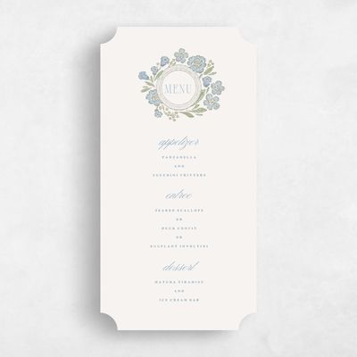 Blue Ticket Wedding Menu - Persephone