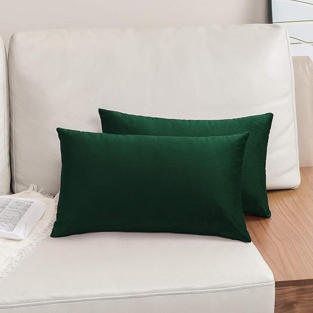 Kylinton Velvet Decorative Throw Pillow Covers Square Pillow Cases 12x20 Inches, Set of 2 Home Decor Soft Soild Cushion Cover for Couch Sofa Bedroom Car, Army Green