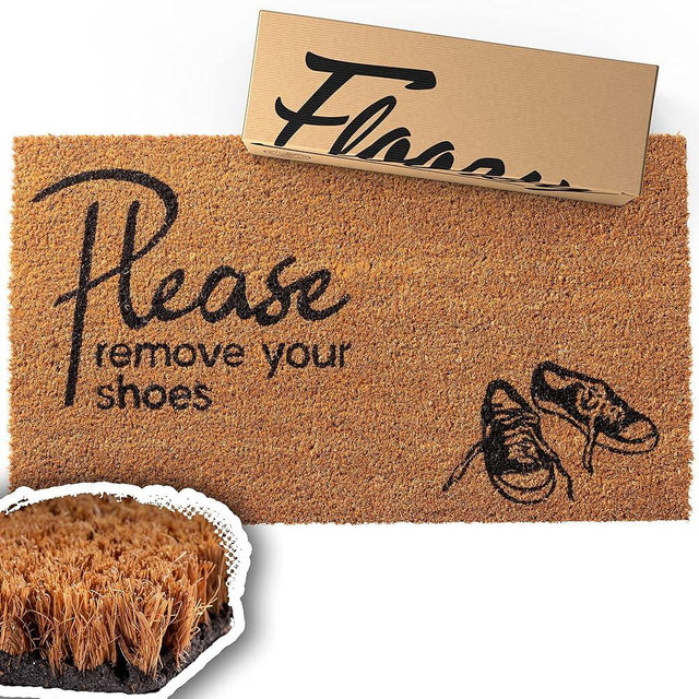 Floorsy 17x30 in, 5/8" Thick, Please Remove Your Shoes Coconut Coir Doormat, Shoe Scraper Outdoor Mat, Non-Slip Scrubbing Front Door Mat, Entryway Rug, Coco Fiber Welcome Mat, Shoes Off Doormat