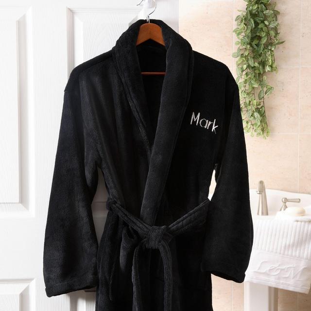 Embroidered Luxury Fleece Robe in Black