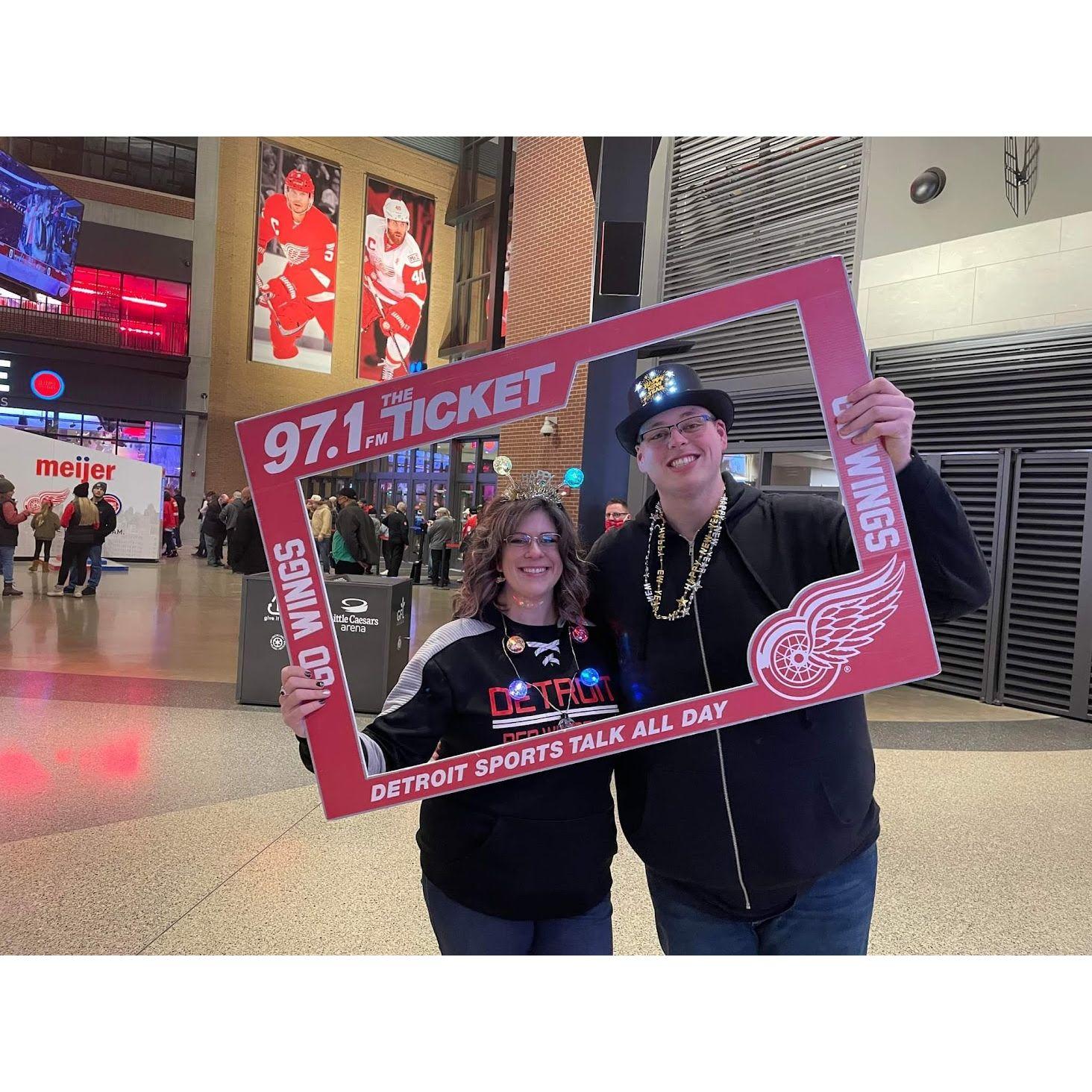 Chrissy and Dave's New Year's tradition, going to a Wings game.