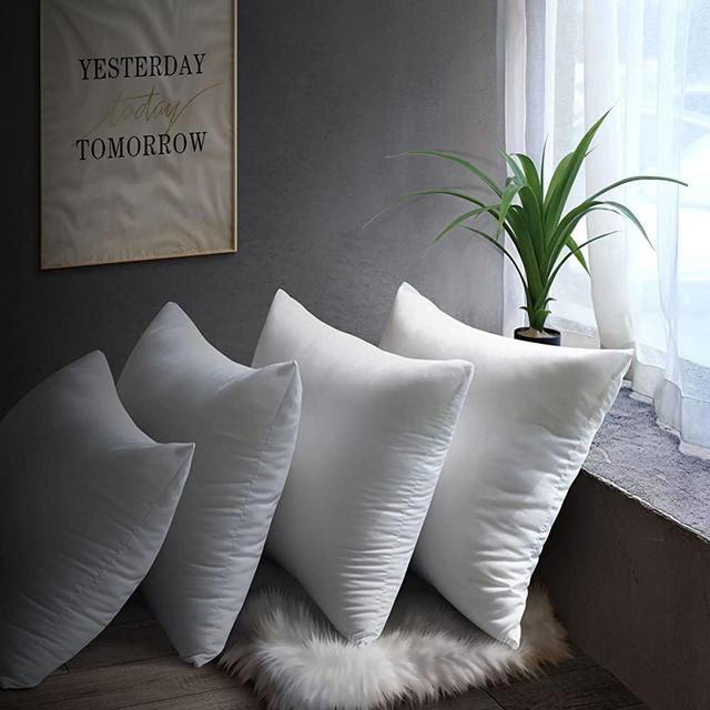 Throw Pillow Inserts 18” x 18”, MENGT Set of 4 Ultra-Soft Hypoallergenic Square Couch Pillows with Polycotton Filling for Bed, Sofa, Sleeping, Decorating(White)