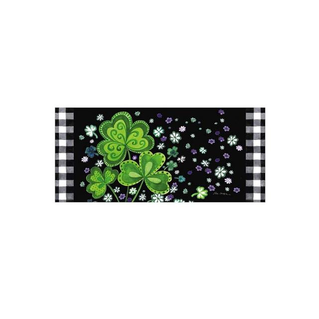 Evergreen Sassafras Shamrocks Buffalo Plaid Interchangeable Entrance Doormat | Indoor and Outdoor | 22-inches x 10-inches | Non-slip backing | All-Season | Low Profile | Home Décor