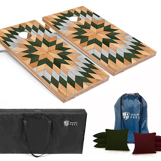 Tailgating Pros Cornhole Boards - 4'x2' Designed Wooden Cornhole Game w/Carrying Case & Set of 8 Corn Hole Bean Bags w/Tote