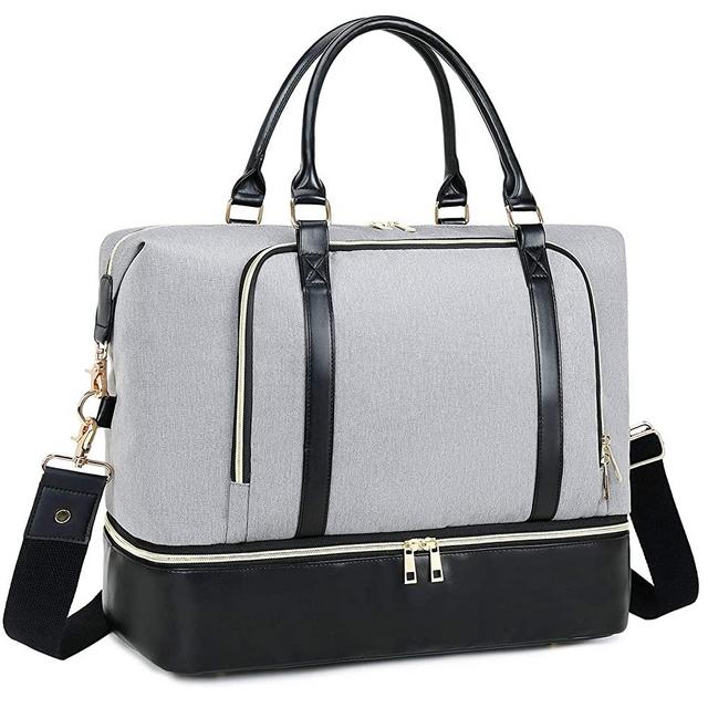 CAMTOP Women Ladies Weekender Travel Tote Overnight Duffle Carry on Bag with Luggage Sleeve fit 15.6 Inch Laptop Computer (Gray with Shoe Compartment)