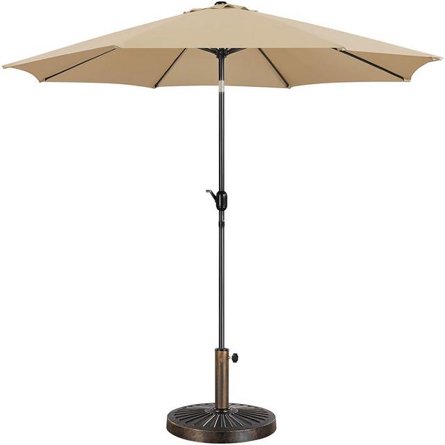 Yaheetech 10FT Garden Table Umbrella with 30lb Patio Umbrella Base, Patio Market Umbrella with Push Button Tilt, Crank and 8 Sturdy Ribs, Outdoor Patio Umbrella w/Base Included Heavy Duty - Tan
