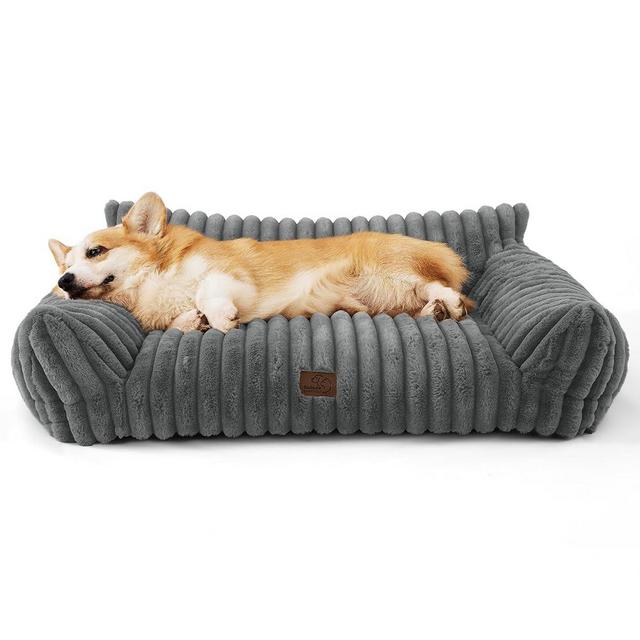 Bedsure Cute Pets Couch - Fluffy Dog Sofa with Premium Soft Corduroy Fleece, Small Couch Bed with Washable Cover, Supportive Sofa Bed for Medium Large Dogs, 36inch, Warm Grey