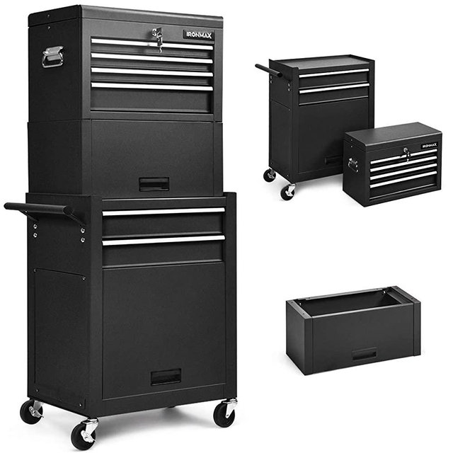 Goplus 6-Drawer Rolling Tool Chest, 3 in 1 Tool Cabinet w/Keyed Locking System, Side Handle, Toolbox Organizer for Workshop Garage (Black)