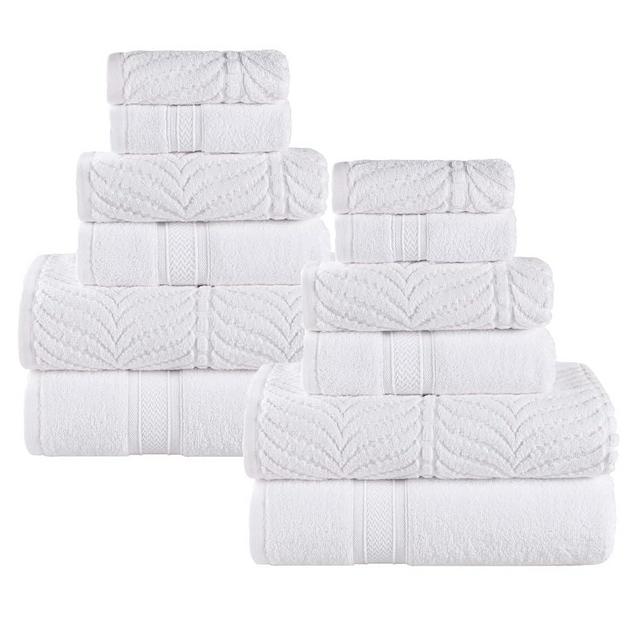 Superior Cotton Chevron 12 Piece Assorted Towel Set, Zero Twist, Quick Dry, Home Essentials, Shower, Spa, Luxury Plush Soft Absorbent Towels, Includes 4 Bath, 4 Hand, 4 Washcloth/Face Towels, White