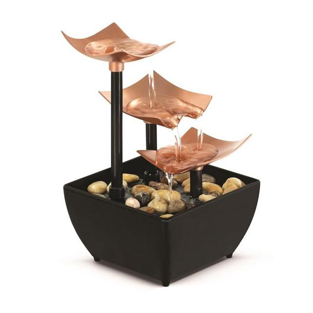 Homedics Golden Dew Relaxation Fountain – Tabletop Water Fountain with 3 Tiers, USB or 2 AA Battery Power, Natural River Rocks, and Quiet Pump for Soothing Zen Ambiance in Home or Office Décor