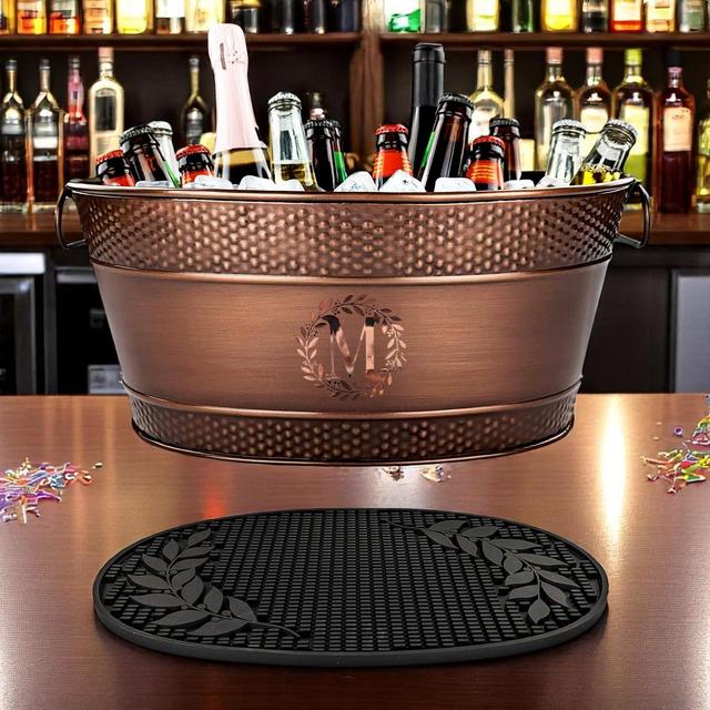 Personalized Copper Beverage Tub with Insulated Party Mat
