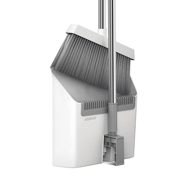 JOYMOOP Broom and Dustpan Set, Upright Standing Brooms for Sweeping Indoor, Light Weight Stainless Steel can be Hung on The Wall, Suitable for Pet Hair, Carpet, Floor